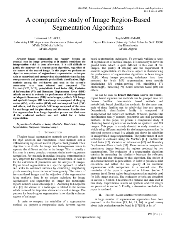 (PDF) A comparative study of Image Region-Based Segmentation Algorithms