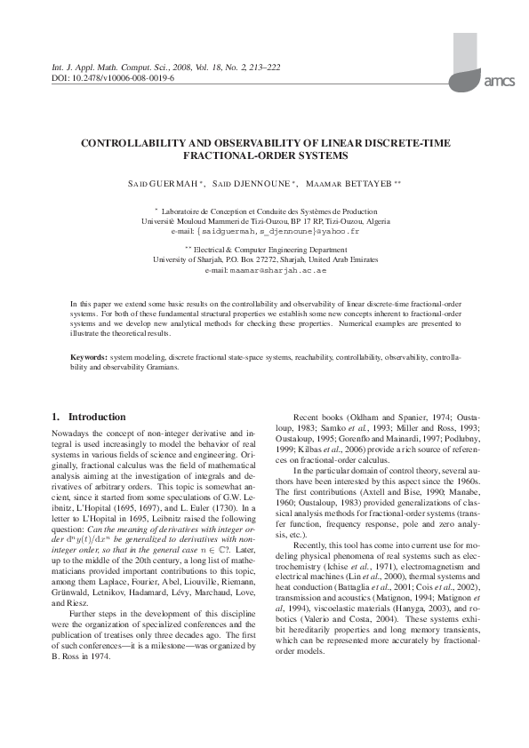 (PDF) Controllability and Observability of Linear Discrete-Time ...