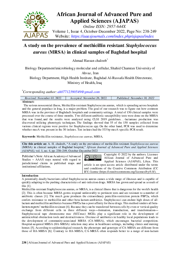 (PDF) A study on the prevalence of methicillin resistant Staphylococcus ...