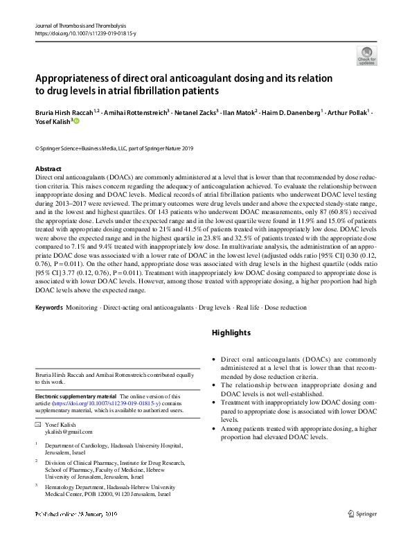 (PDF) Appropriateness of direct oral anticoagulant dosing for venous ...