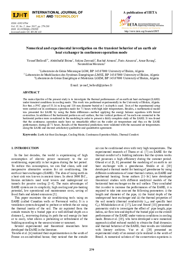 (PDF) Numerical and experimental investigation on the transient ...