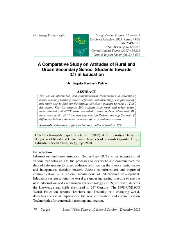(PDF) A Comparative Study on Attitudes of Rural and Urban Secondary ...