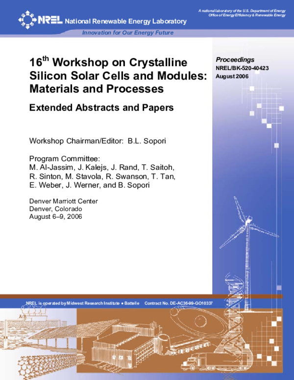 (PDF) 16th Workshop on Crystalline Silicon Solar Cells and Modules ...
