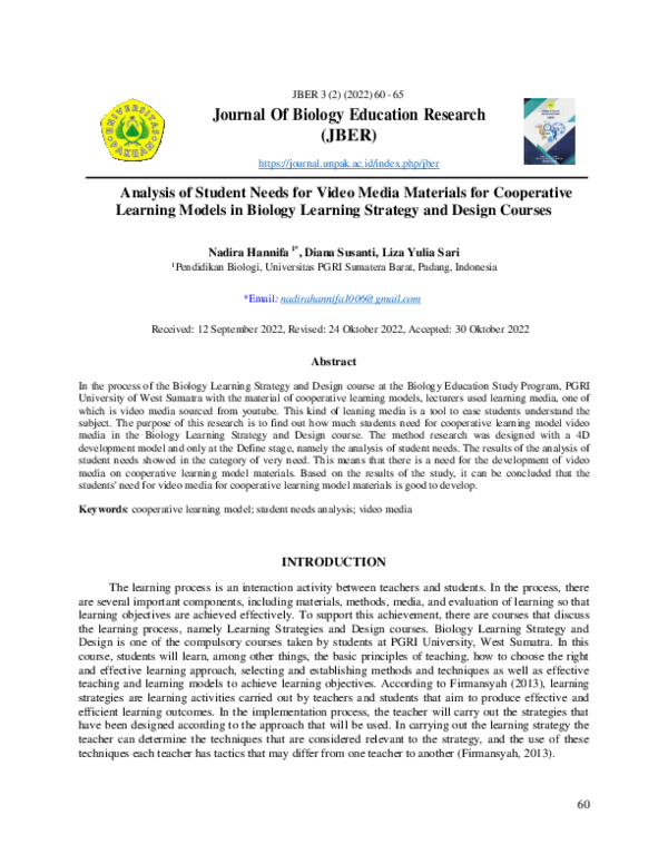 (PDF) Analysis of Student Needs for Video Media Materials for ...