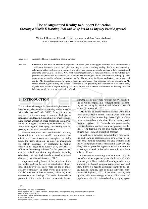 (PDF) Use of Augmented Reality to Support Education - Creating a Mobile ...
