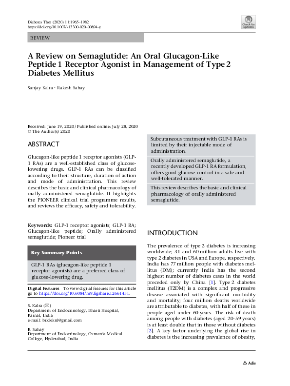 (PDF) A Review on Semaglutide: An Oral Glucagon-Like Peptide 1 Receptor ...