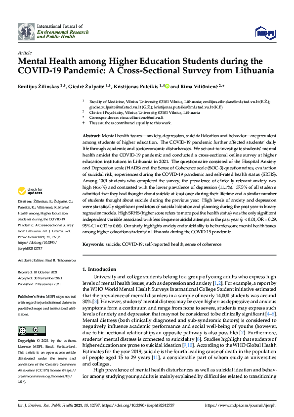 (PDF) Mental Health among Higher Education Students during the COVID-19 ...