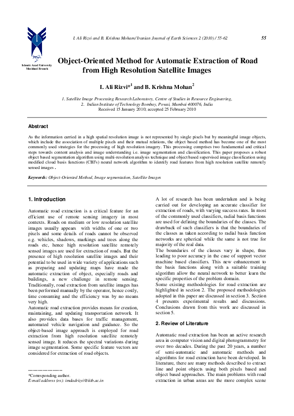 (PDF) Object-Oriented Method for Automatic Extraction of Road from High ...