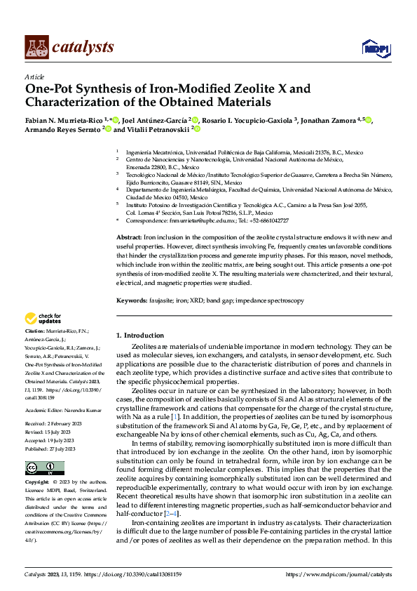 (PDF) One-Pot Synthesis of Iron-Modified Zeolite X and Characterization ...