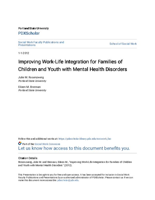 (PDF) Improving Work-Life Integration for Families of Children and ...
