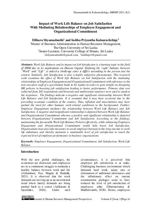 (PDF) Impact of Work Life Balance on Job Satisfaction With Mediating ...