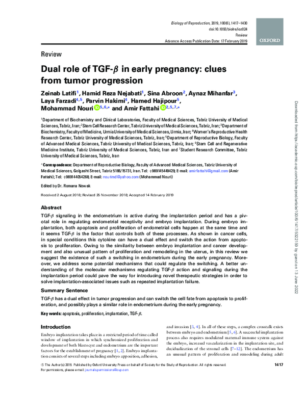 (PDF) Dual role of TGF-β in early pregnancy: clues from tumor progression
