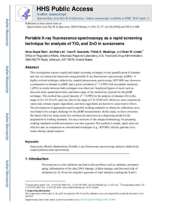 (PDF) Portable X-ray fluorescence spectroscopy as a rapid screening ...