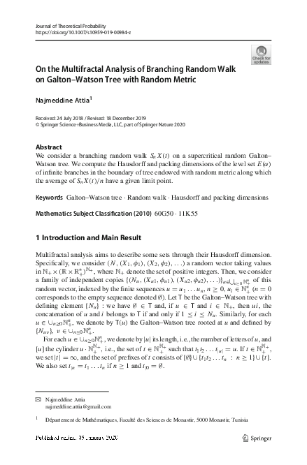 (PDF) On the Multifractal Analysis of Branching Random Walk on Galton ...