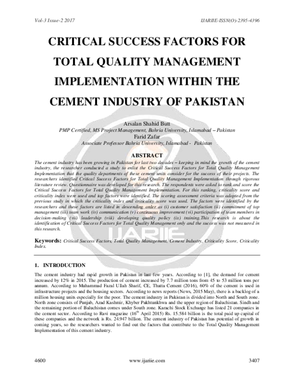 (PDF) critical success factors for total quality management ...