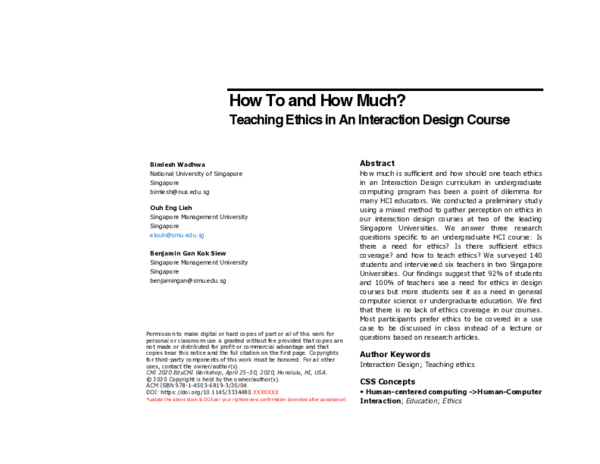(PDF) How to and how much? Teaching ethics in an interaction design course