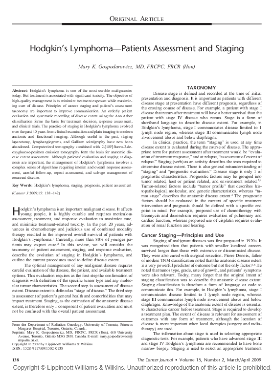 (PDF) Hodgkin’s Lymphoma—Patients Assessment and Staging