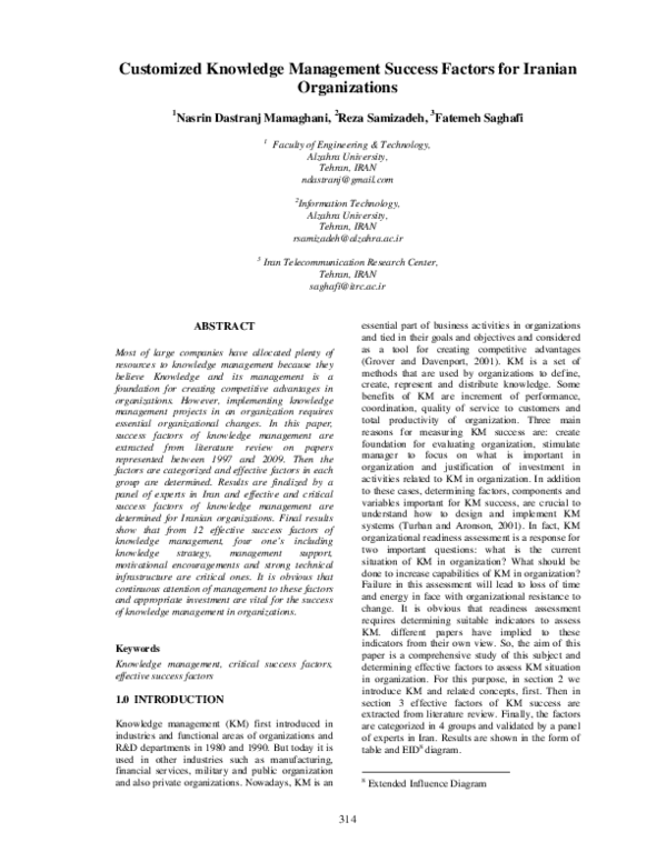 (PDF) Customized knowledge management success factors for Iranian ...