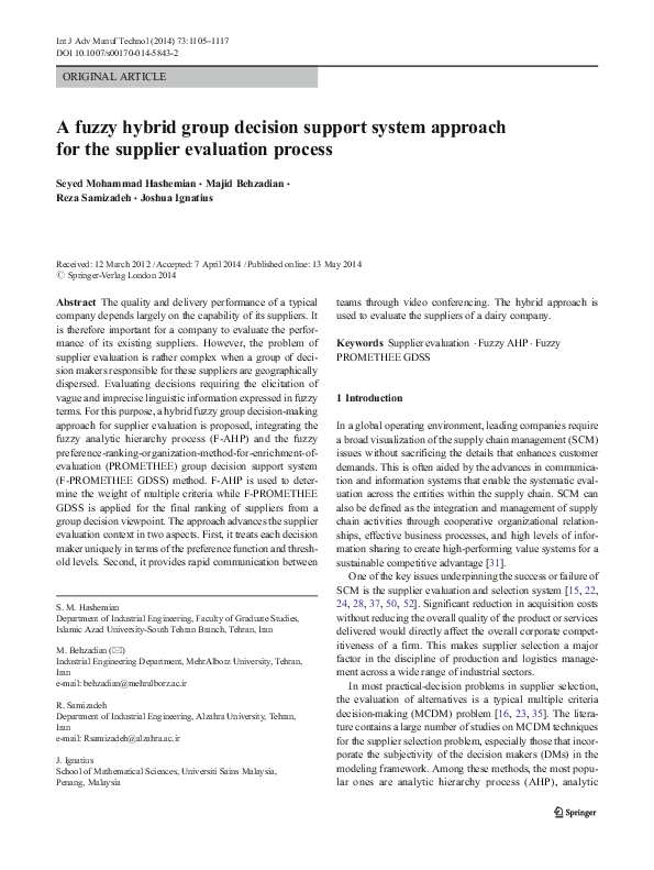 (PDF) A fuzzy hybrid group decision support system approach for the ...