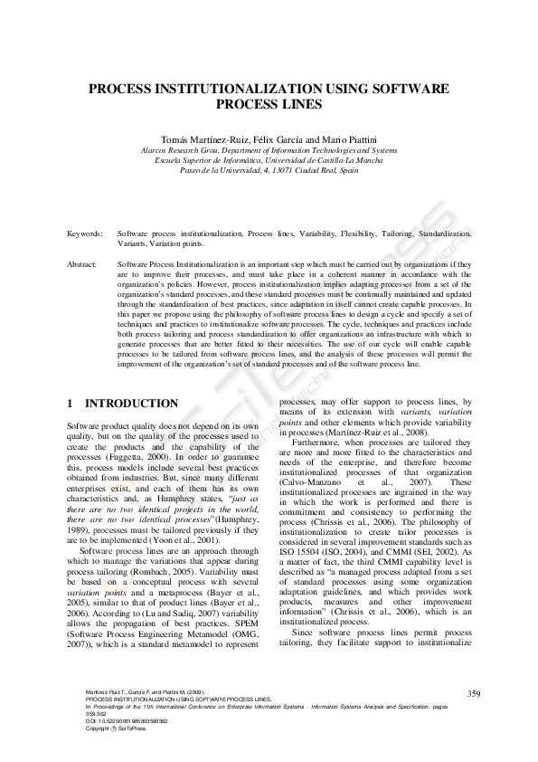 (PDF) Process Institutionalization Using Software Process Lines