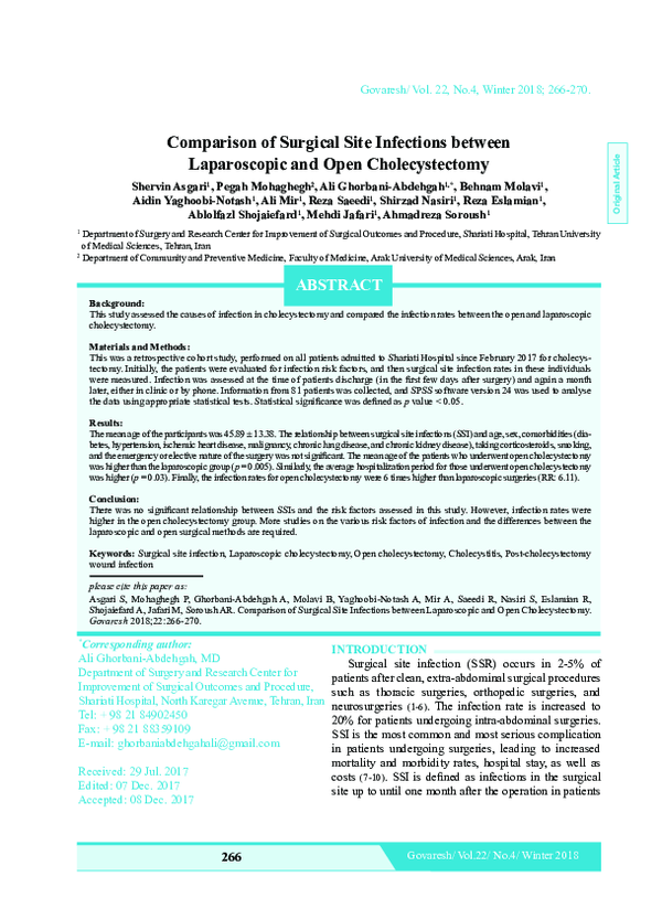 (PDF) Comparison of Surgical Site Infections between Laparoscopic and ...