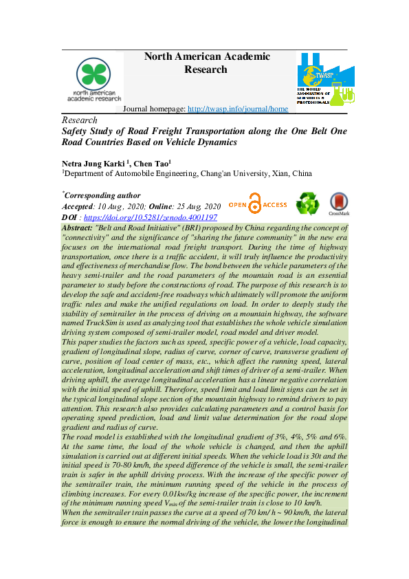 (PDF) Safety Study of Road Freight Transportation Along the One Belt ...