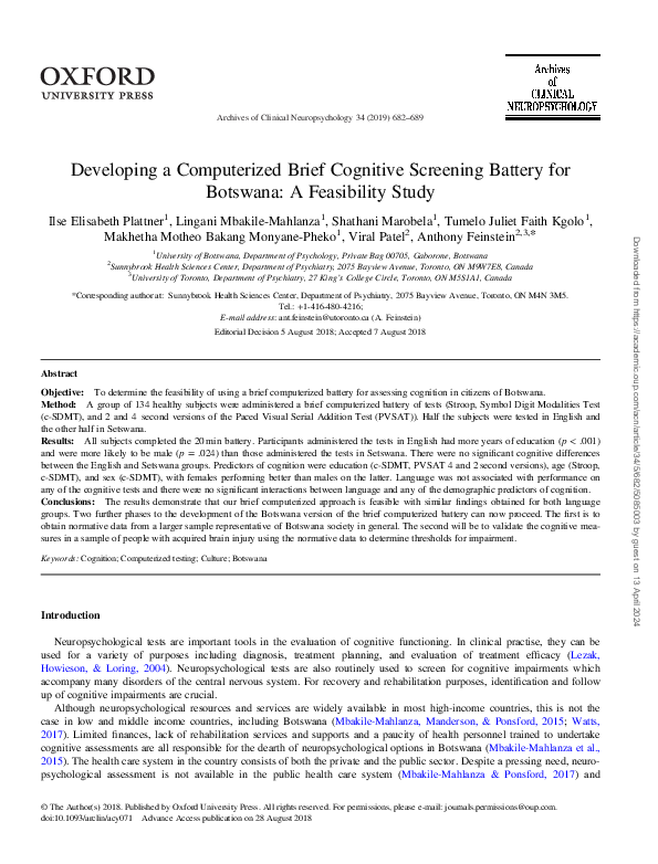 (PDF) Developing a Computerized Brief Cognitive Screening Battery for ...