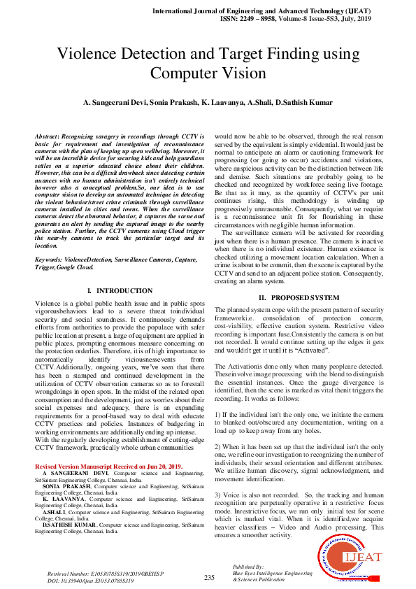 (PDF) Violence Detection and Target Finding using Computer Vision