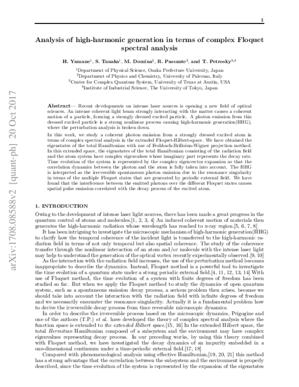 (PDF) Analysis of high-harmonic generation in terms of complex Floquet ...