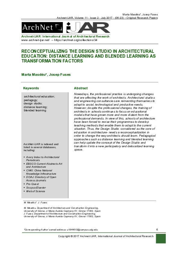 (PDF) Reconceptualizing the Design Studio in Architectural Education ...