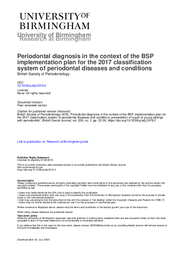 (PDF) Periodontal diagnosis in the context of the BSP implementation ...