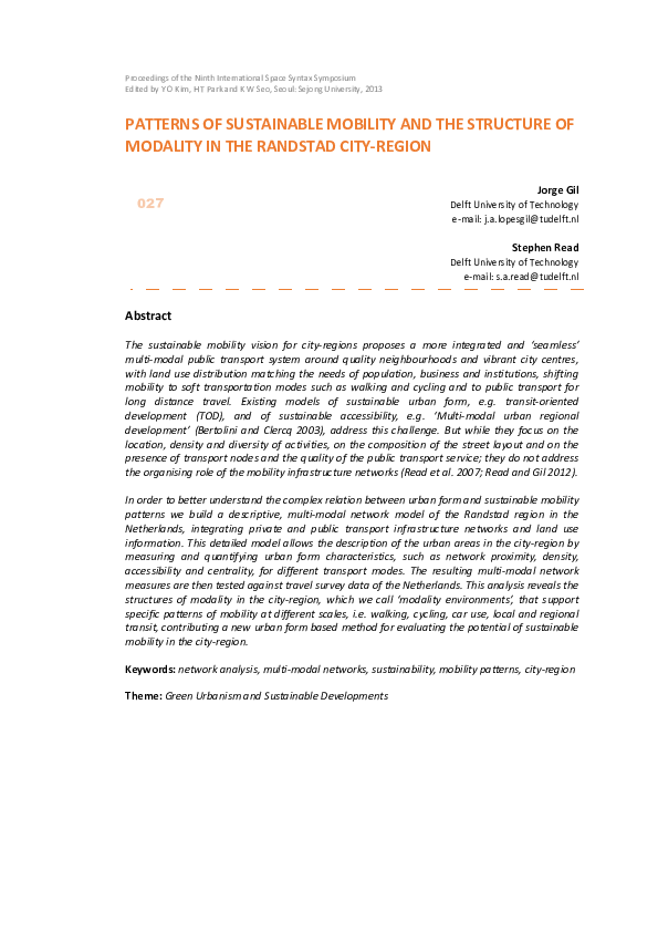 (PDF) Patterns of Sustainable Mobility and the Structure