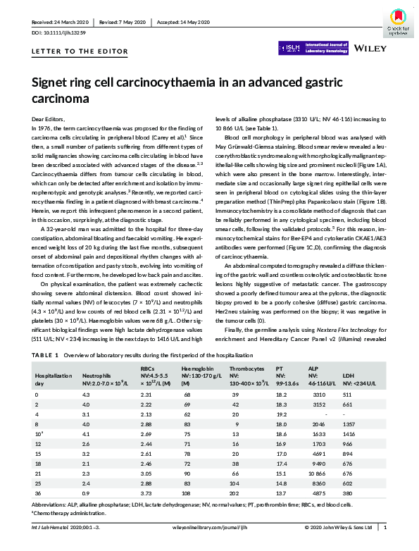 (PDF) Signet ring cell carcinocythaemia in an advanced gastric carcinoma