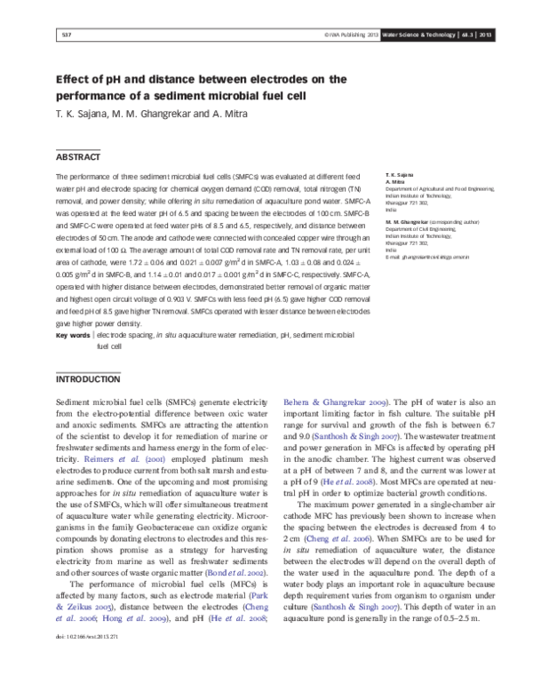 (PDF) Effect of pH and distance between electrodes on the performance ...