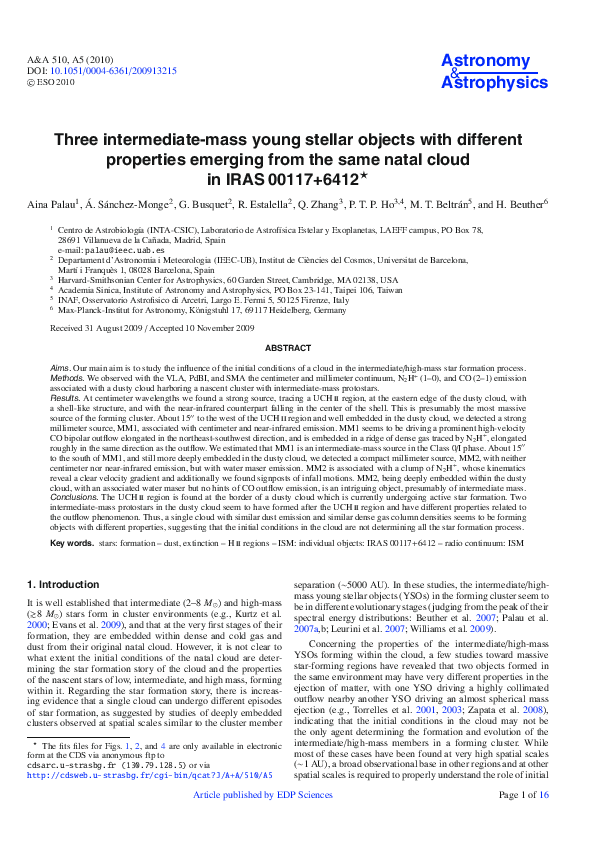 (PDF) Three intermediate-mass young stellar objects with different ...