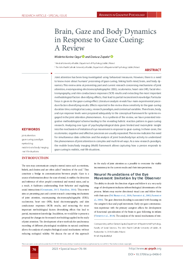 (PDF) Brain, Gaze and Body Dynamics in Response to Gaze Cueing: A Review