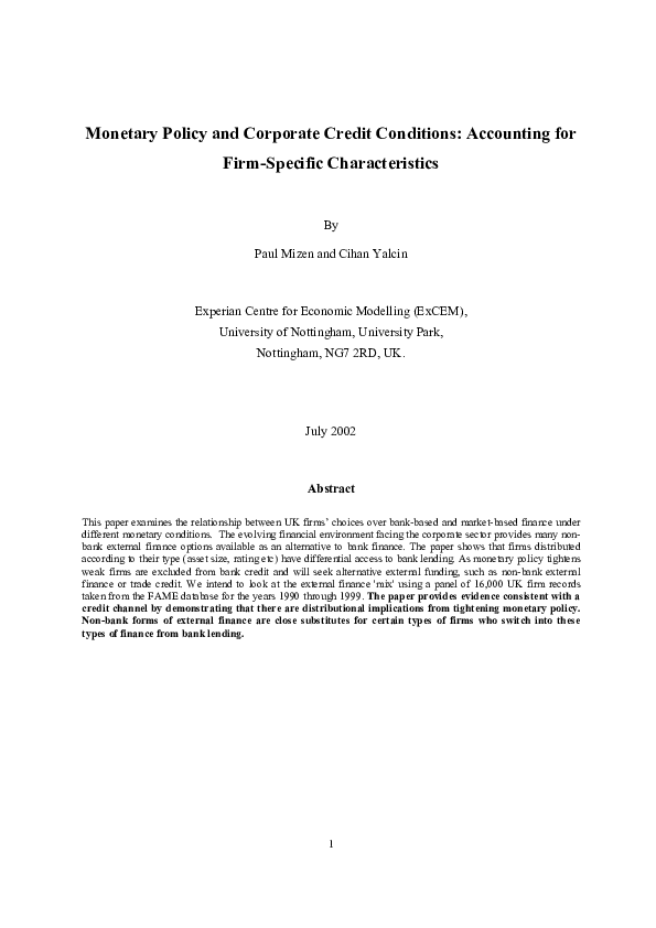 PDF) Monetary Policy and Corporate Credit Conditions
