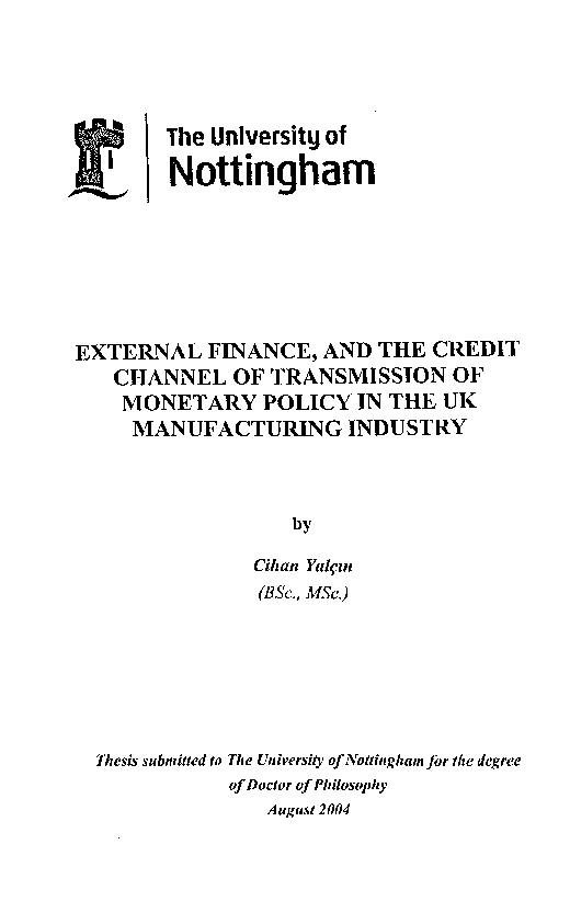 (PDF) External finance, and the credit channel of transmission of ...