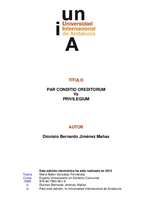 (PDF) Par conditio creditorum vs privilegium