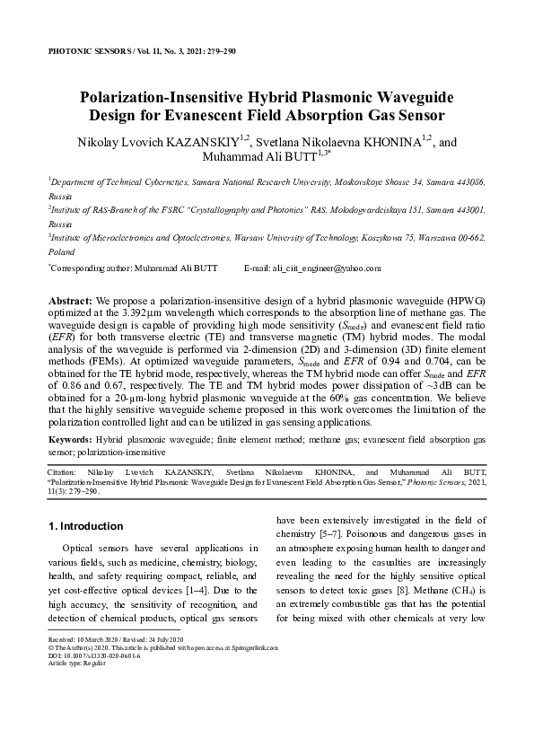 (PDF) Polarization-Insensitive Hybrid Plasmonic Waveguide Design for ...