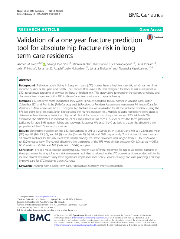(PDF) Validation of a one year fracture prediction tool for absolute ...