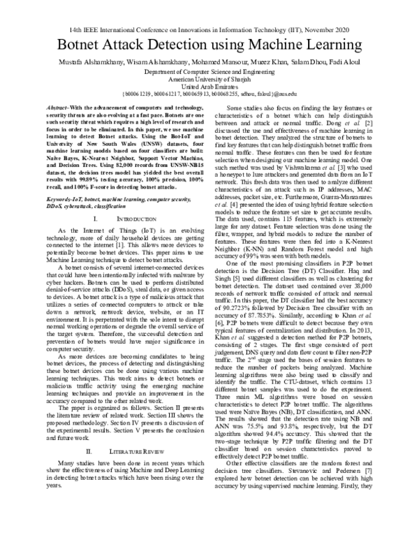 (PDF) Botnet Attack Detection using Machine Learning