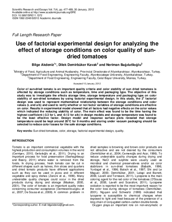 (PDF) Use of factorial experimental design for analyzing the effect of ...