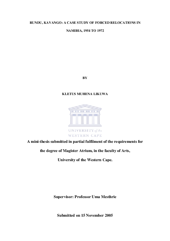 (PDF) Rundu, Kavango: a case study of forced relocation in Namibia ...