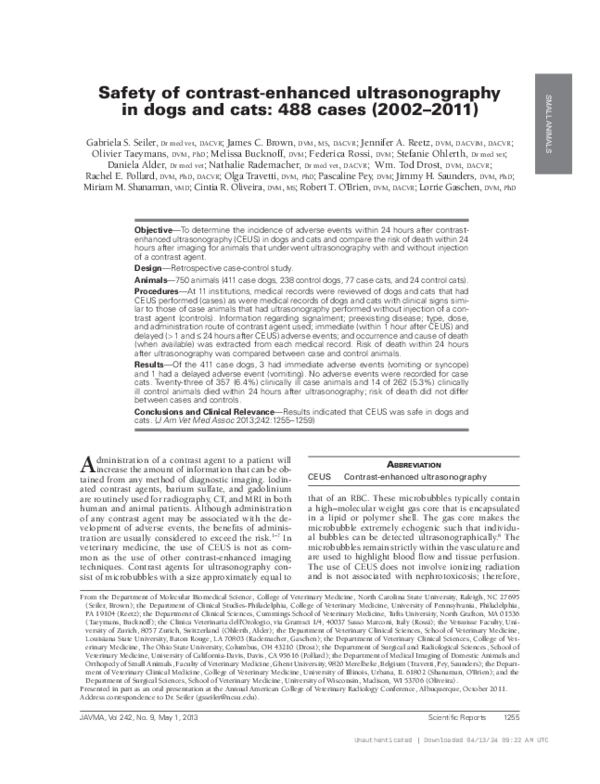 (PDF) Safety of contrast-enhanced ultrasonography in dogs and cats: 488 ...