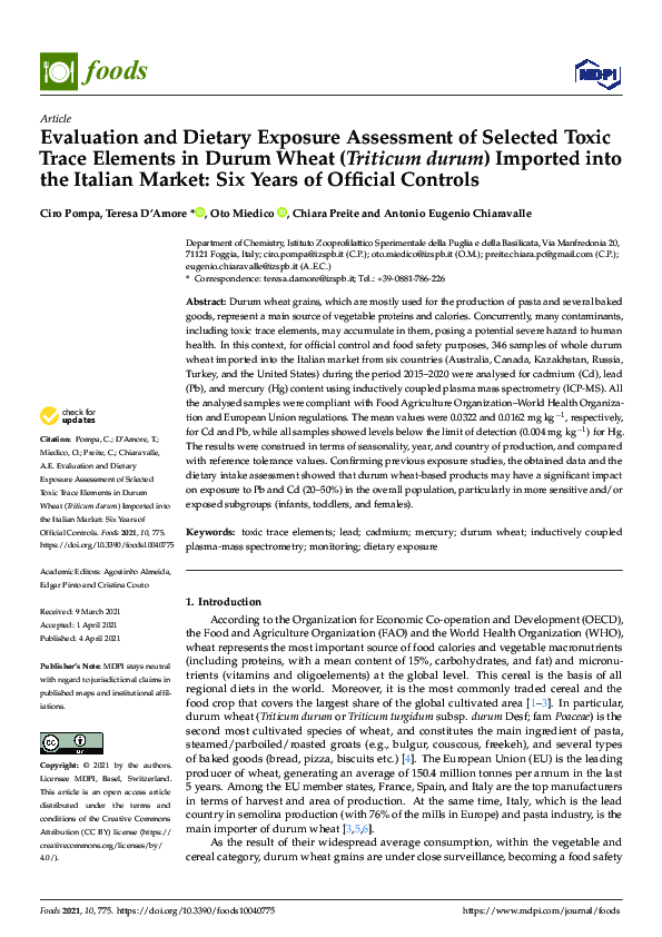 (PDF) Evaluation and Dietary Exposure Assessment of Selected Toxic ...