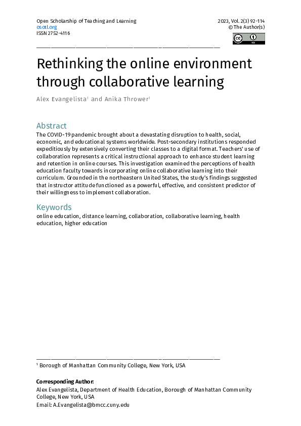 (PDF) Rethinking the online environment through collaborative learning