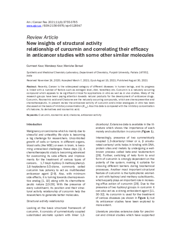 (PDF) New insights of structural activity relationship of curcumin and ...