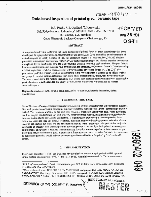 (PDF) Rule-based inspection of printed green ceramic tape