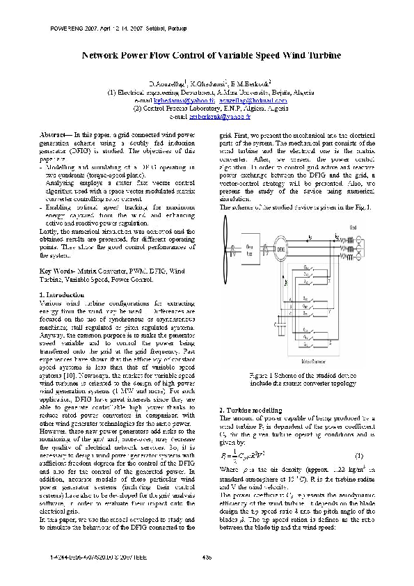 (PDF) Network Power Flow Control of Variable Speed Wind Turbine
